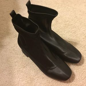 Black Satin Block Heel Ankle Boots